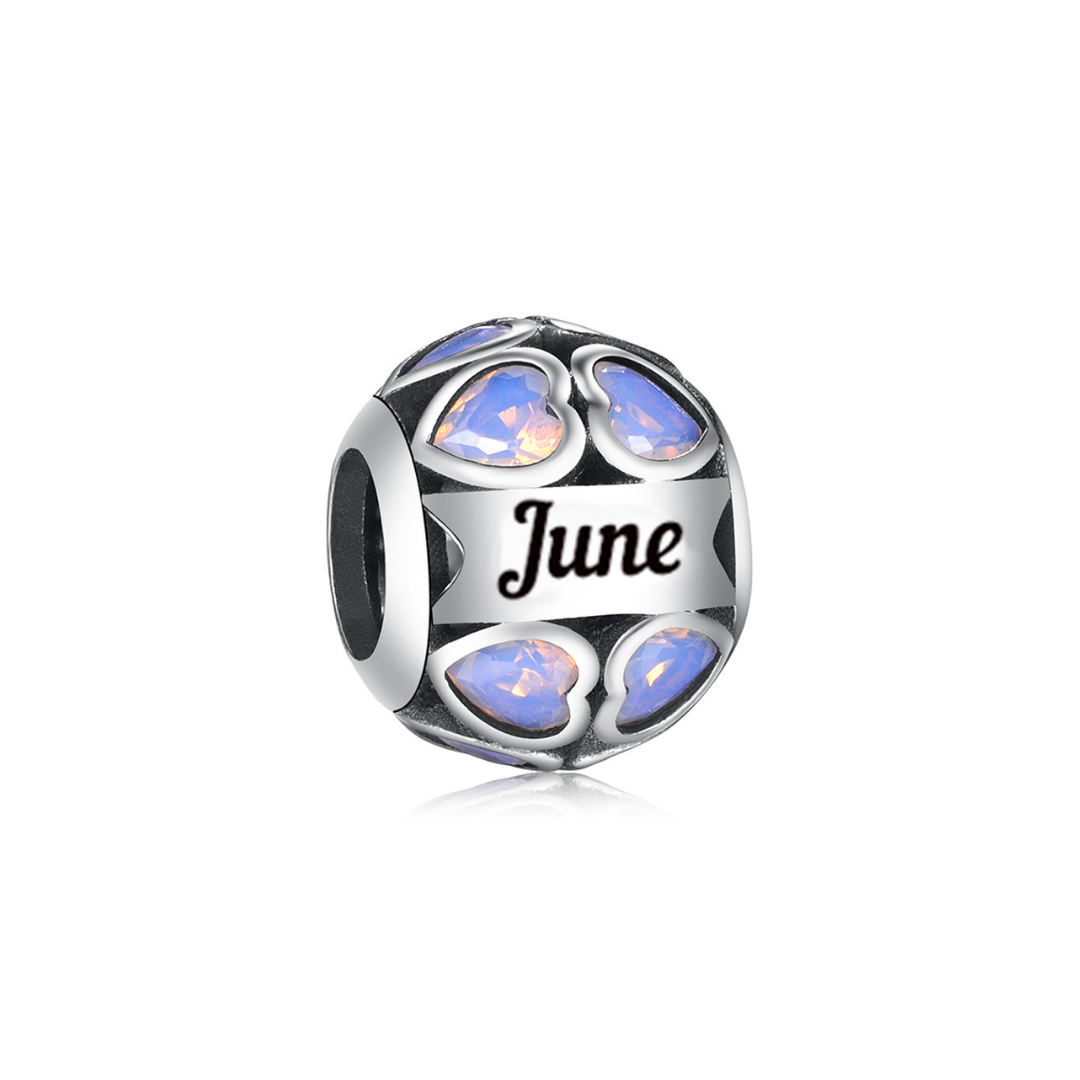June Birthstone Heart Charm with heart-shaped stones, perfect for celebrating June birthdays.