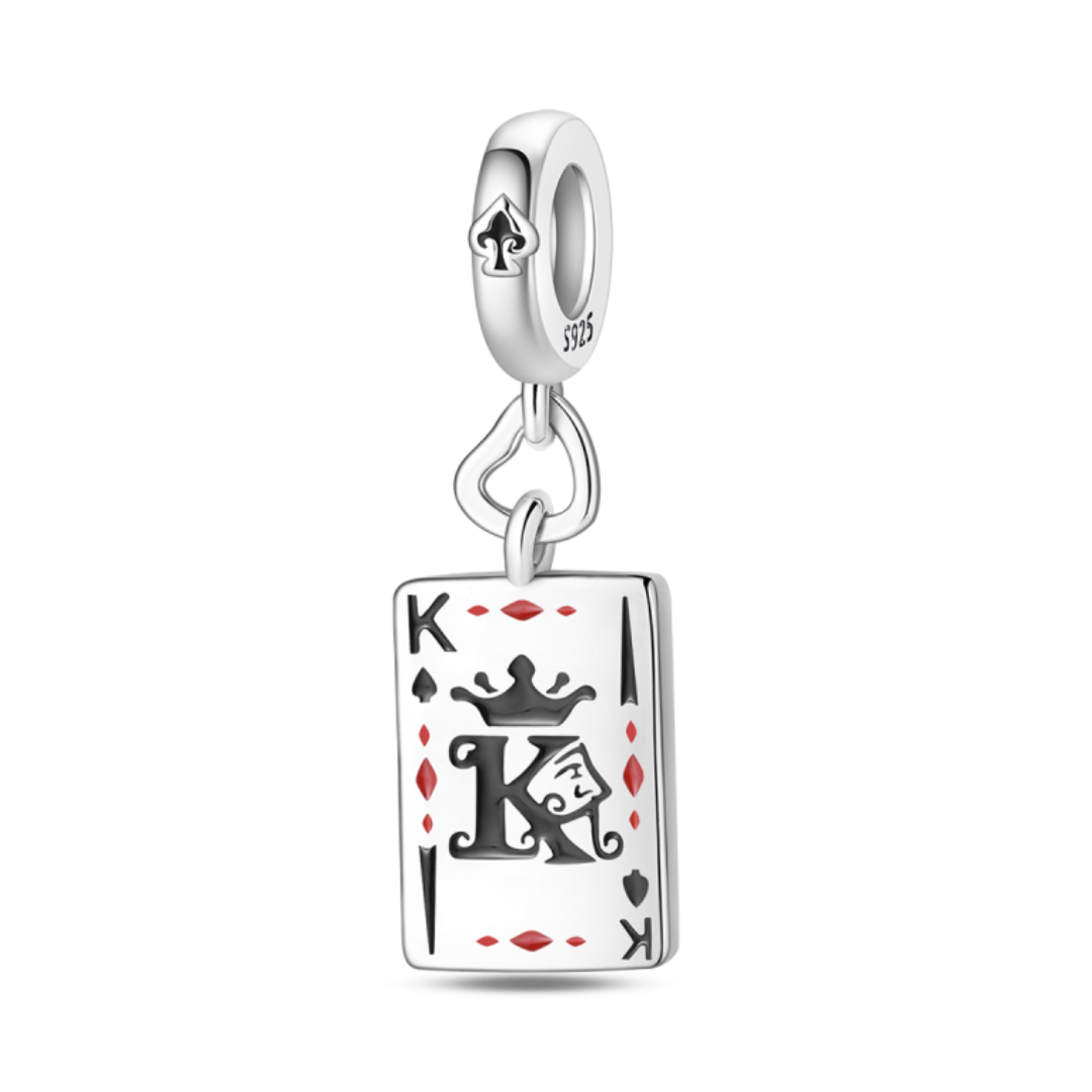 King of Spades Poker Dangle Charm featuring a silver card charm with the King design and red diamonds.