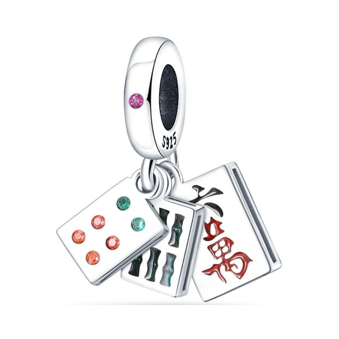 Mahjong Tile Dangle Charm (DISCONTINUED) made of sterling silver with colorful gemstones, celebrating the game of Mahjong.