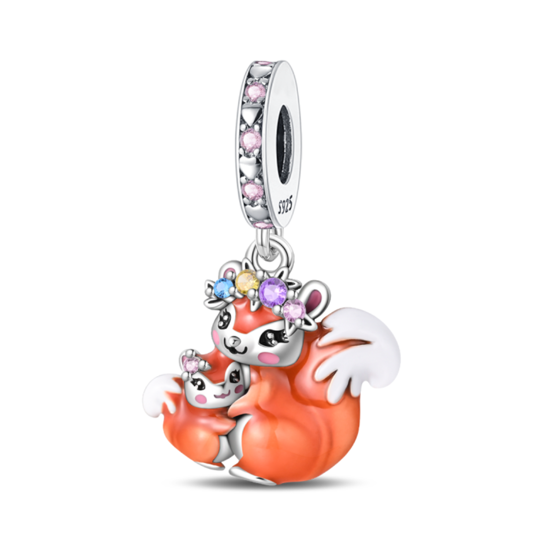 Mama Squirrel & Baby Blossom Dangle Charm featuring colorful design and sparkling details.