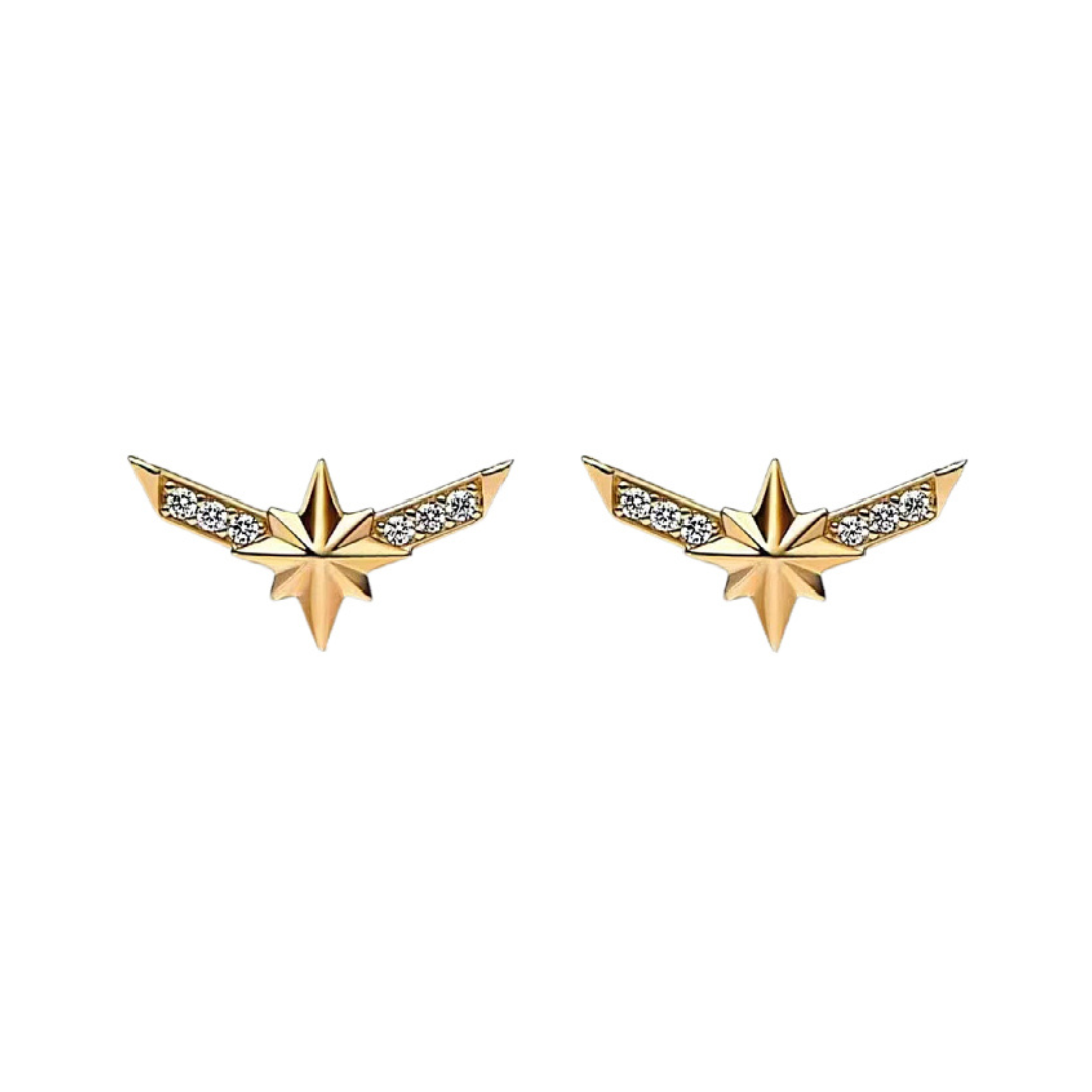 Marvel Captain Marvel Sparkling Star Stud Earrings featuring a gold star emblem with pavé crystal wings.