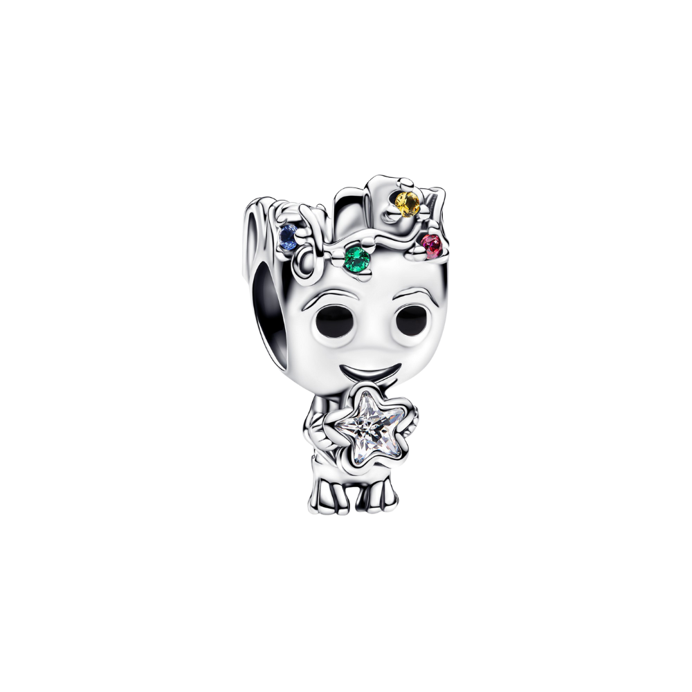 Marvel Christmas Groot Charm with colorful gemstones, perfect for holiday-themed jewelry.