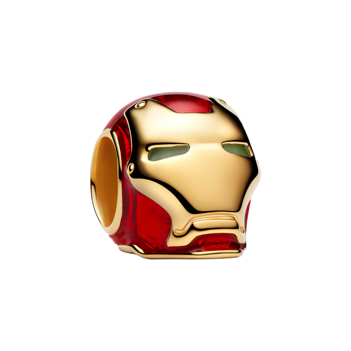 Marvel Iron Man Helmet Charm featuring gold plating and red enamel, showcasing the iconic helmet design.
