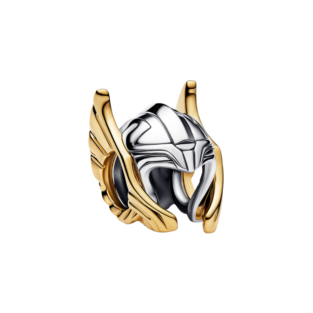 Marvel Thor Helmet Charm featuring intricate silver and gold detailing, representing strength and heroism.