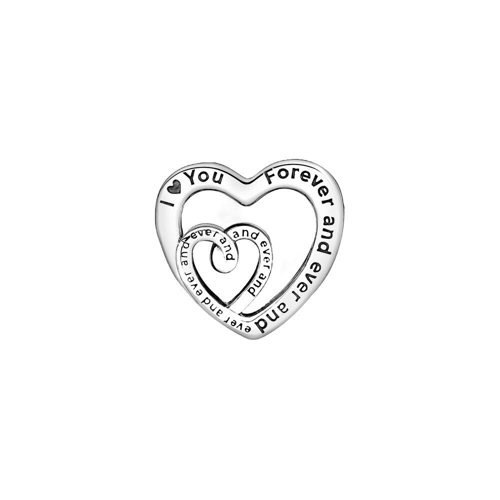 Mom I Love You Forever Entwined Hearts Charm with engraved hearts design expressing love.