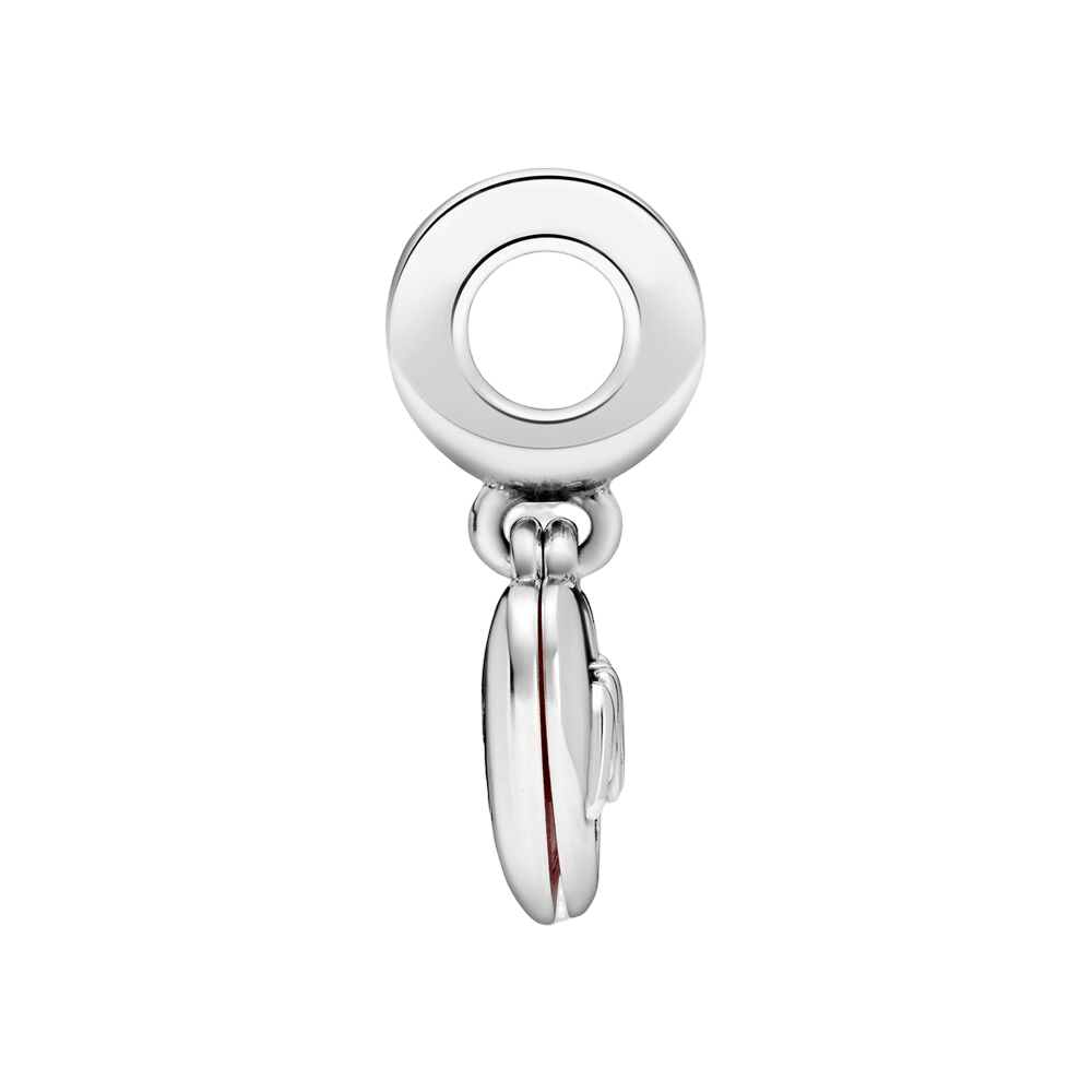 Mom I Love You Pink Heart Dangle Charm in silver with a circular loop design for bracelets.