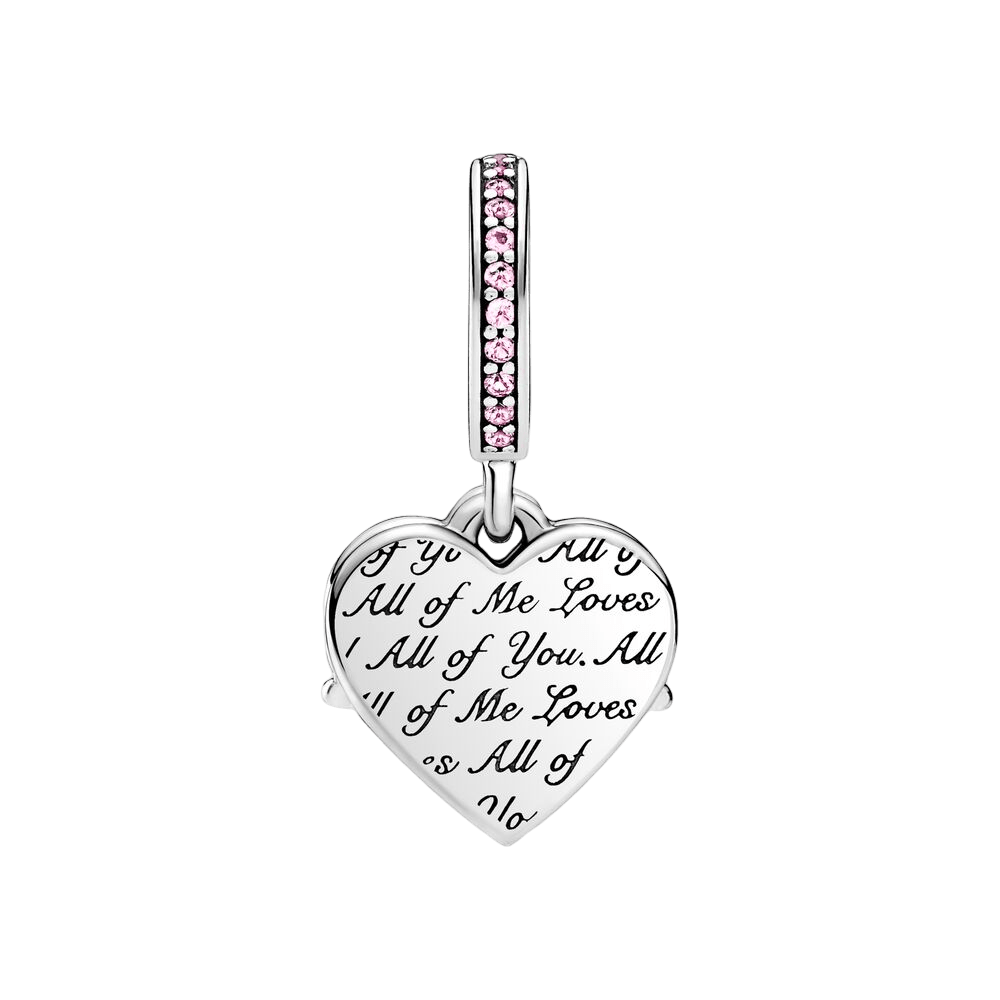 Mom All of Me Loves All of You Sparkling Dangle Charm with engraved heart and pink stone accents.