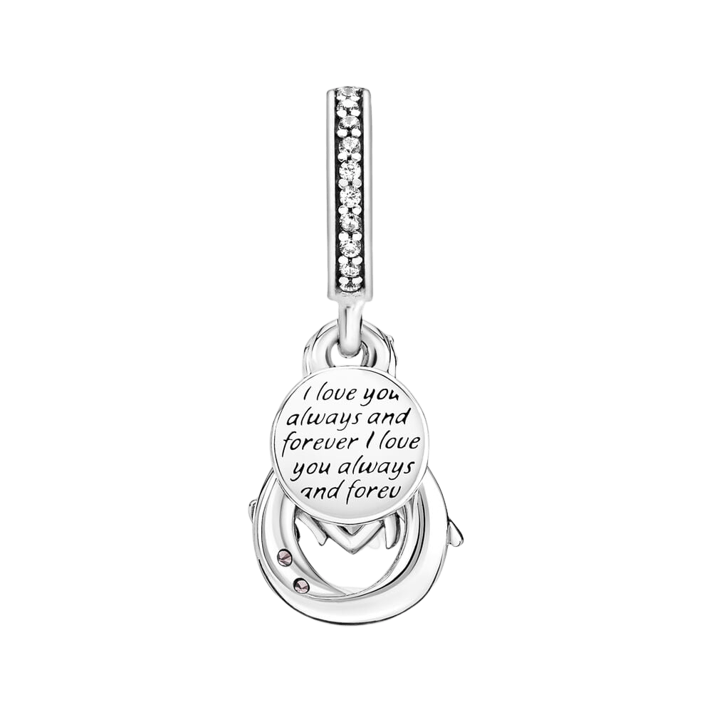 Mom Sparkling Infinity I Love You Always Dangle Charm with engraved message and sparkling details.