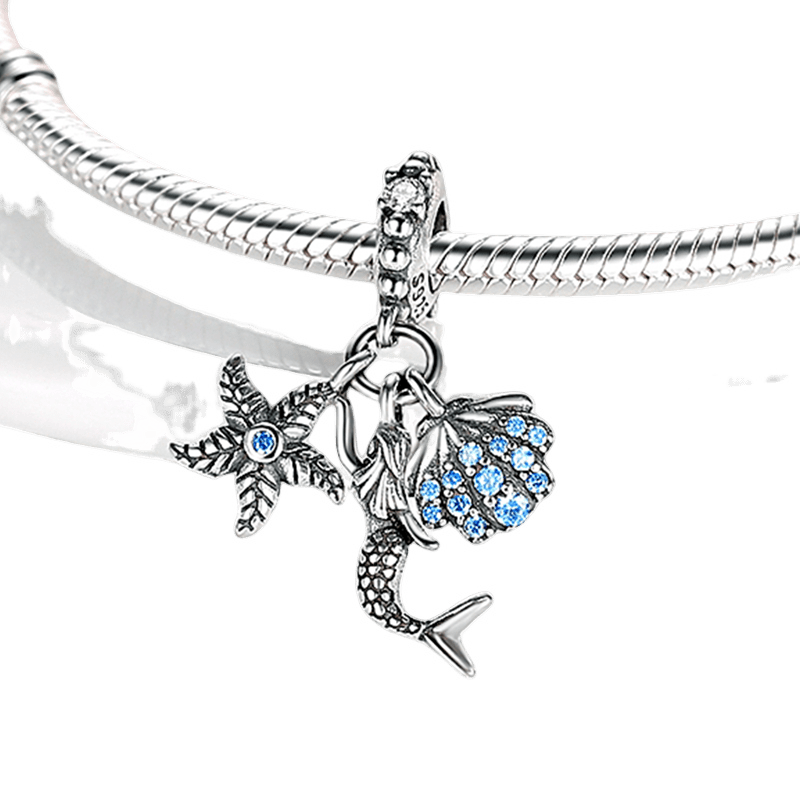 Ocean Mermaid Starfish and Seashell Dangle Charm featuring a mermaid and starfish design.