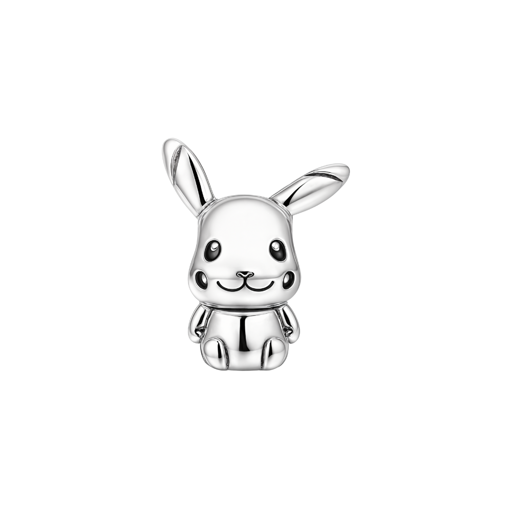 Pikachu Silver Charm featuring a cute silver bunny with big ears and a joyful expression.
