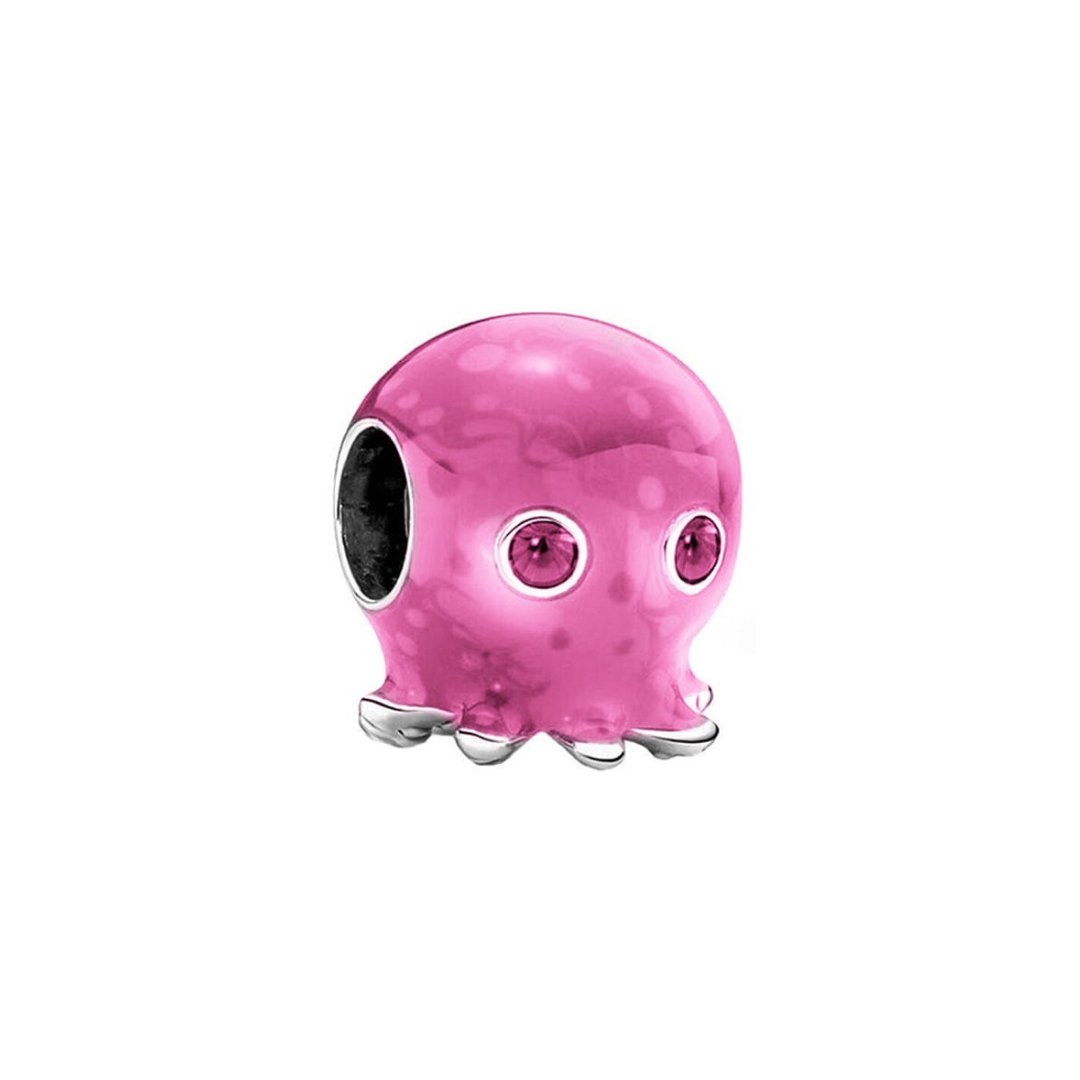 Pink Bubbles the Octopus Charm with vivid pink enamel and deep pink stone eyes.