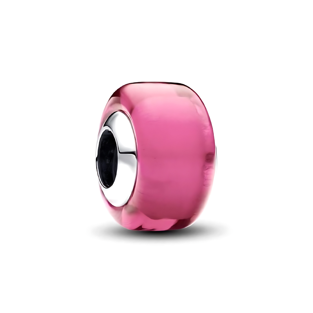Pink Murano Glass Charm showcasing a smooth, glossy fuchsia design, perfect for vibrant jewelry.