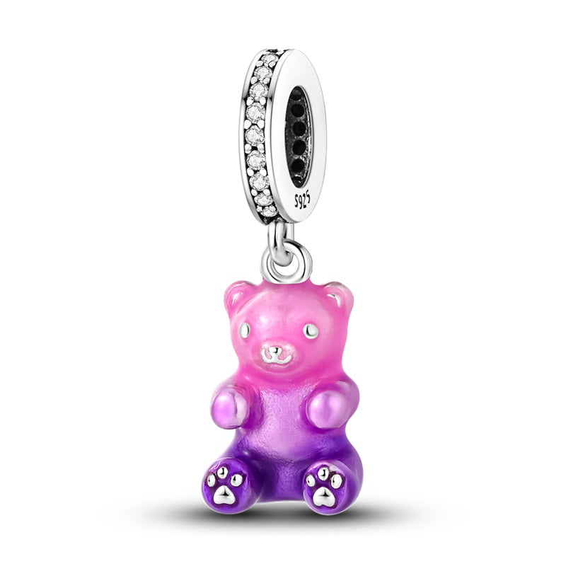 Pink Purple Gummy Bear Dangle Charm with sparkling details and vibrant gradient colors.