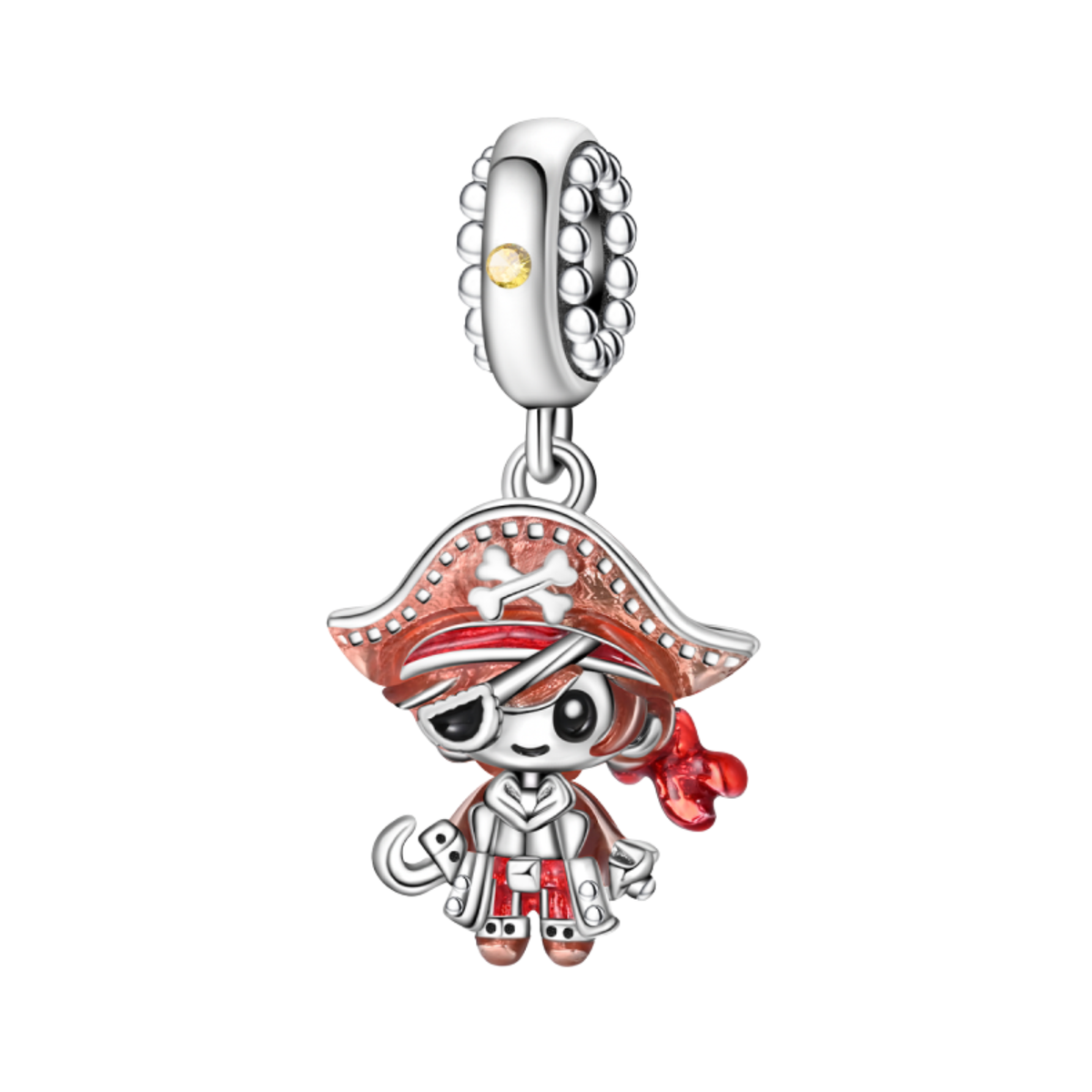 Pirate Girl Dangle Charm featuring a playful pirate character with a red hat and accessories.