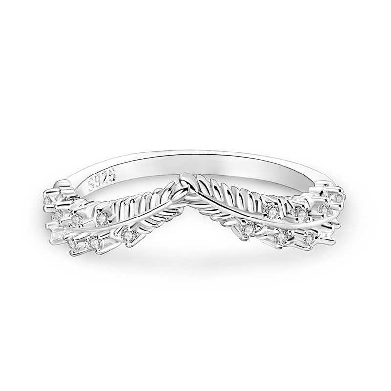 Sparkling Leaf V-Shape Ring ( Discontinued ) featuring a delicate V-shaped design with shimmering zircons in sterling silver.
