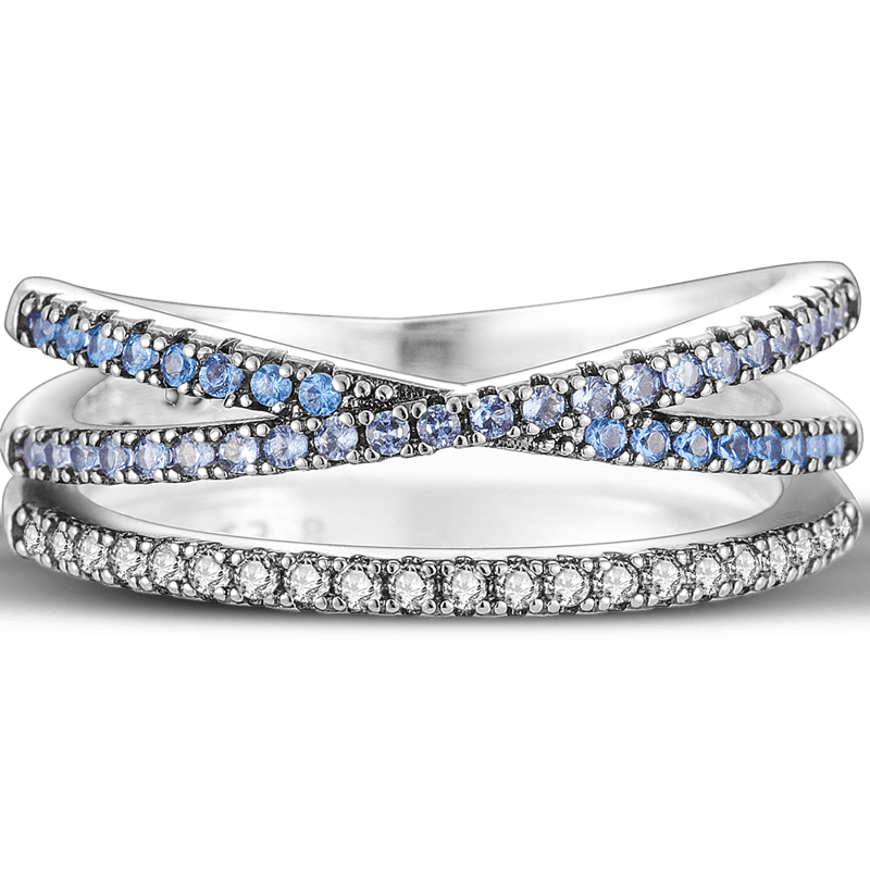 Blue Sparkle Double Row Ring ( Discontinued ) with sterling silver and ocean-blue zircon accents.