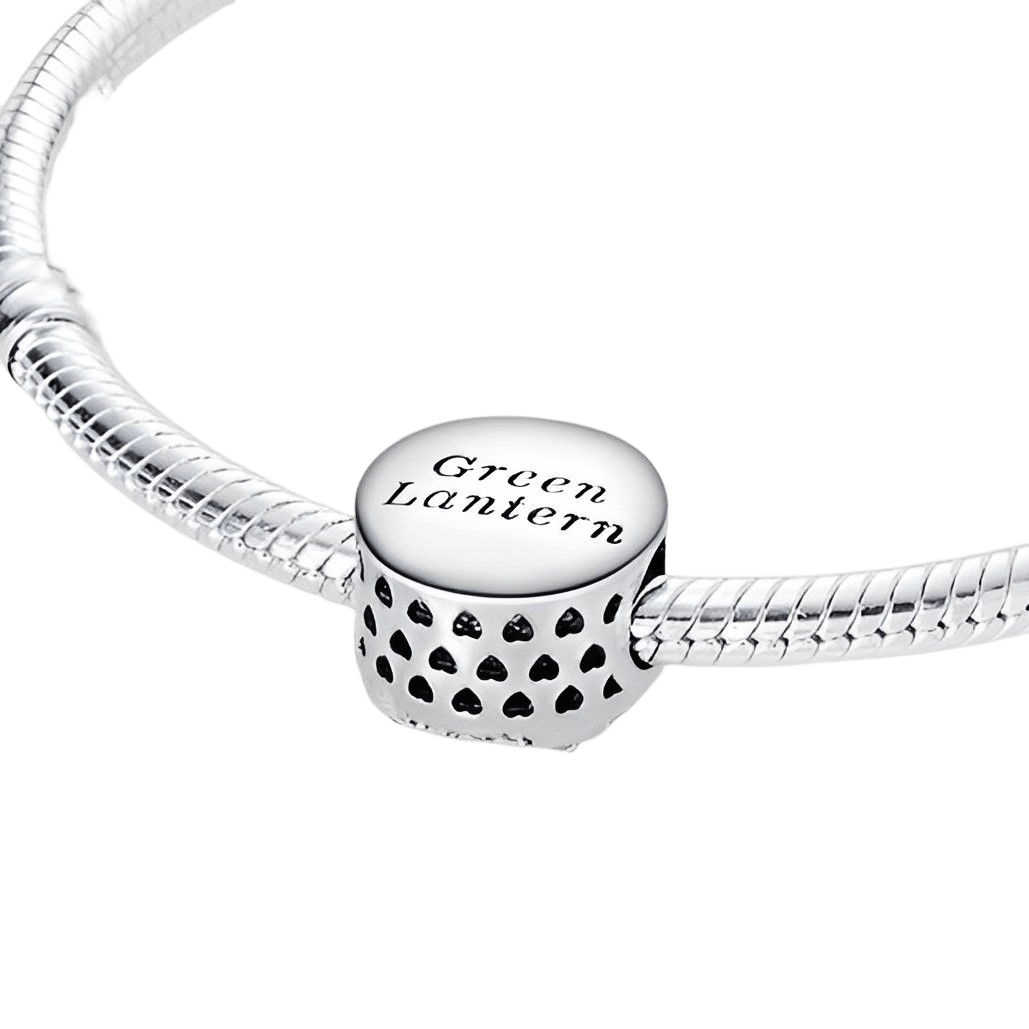 DC Comics- Green Lantern Circle Charm (DISCONTINUED) charm on a silver bracelet with Green Lantern engraving.