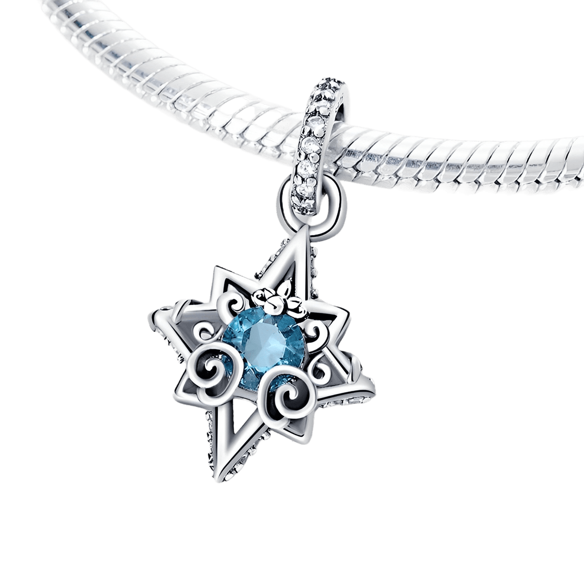 Disney Cinderella Blue Star Pendant on a snake chain with intricate design and blue gemstone.