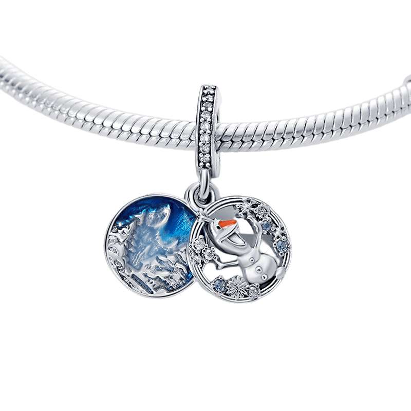 Disney Frozen Olaf Snowy Dangle Charm featuring a playful Olaf and a snowy winter scene charm.