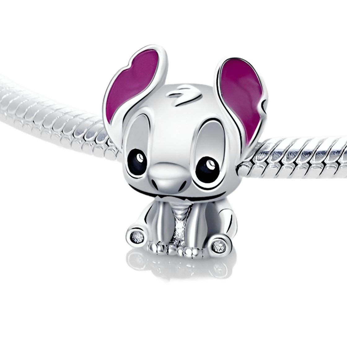 Disney Lilo and Stitch Classic Stitch Charm featuring an adorable Stitch design in silver and pink.