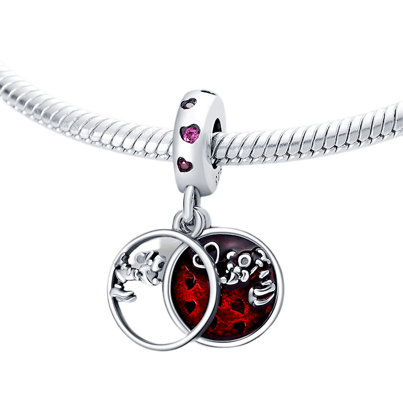 Disney Mickey and Minnie Love and Kisses Dangle Charm featuring red enamel and heartfelt design.