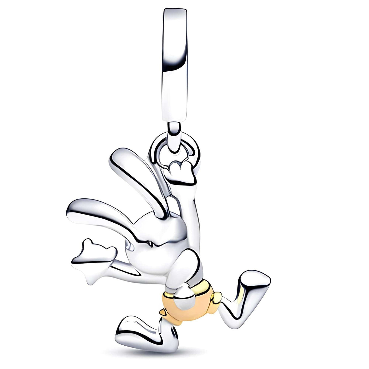 Disney Oswald the Lucky Rabbit Dangle Charm in silver with a golden accent, showcasing classic Disney character charm.