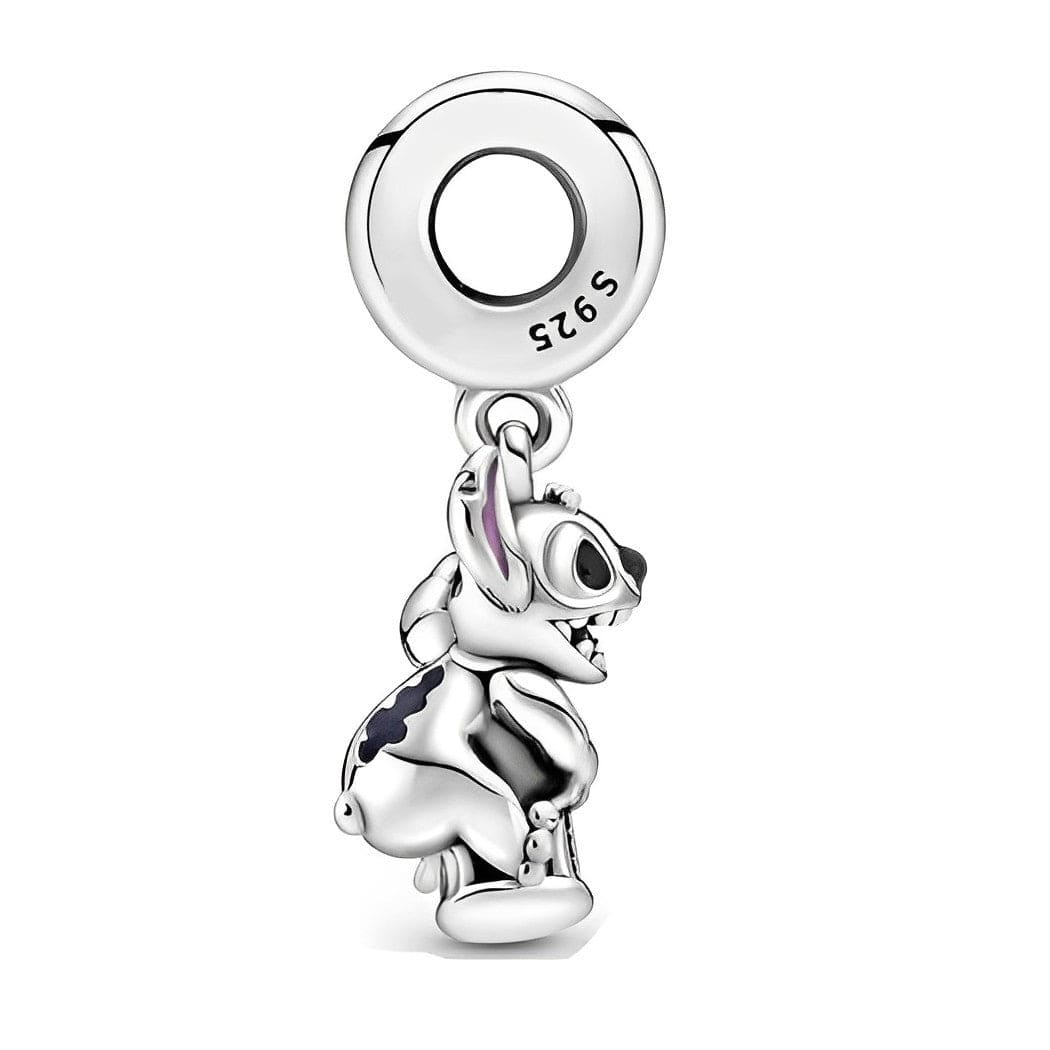 Disney Lilo and Stitch Disney Castle Dangle Charm featuring a playful Stitch design in sterling silver.