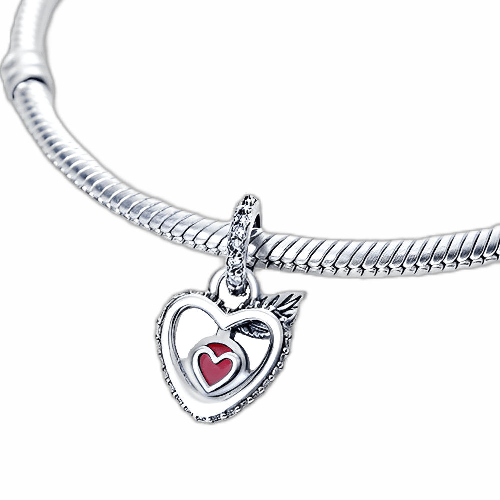 Disney Snow White Poison Apple Heart Sparkling Pendant with red glass apple in a sparkling heart design.