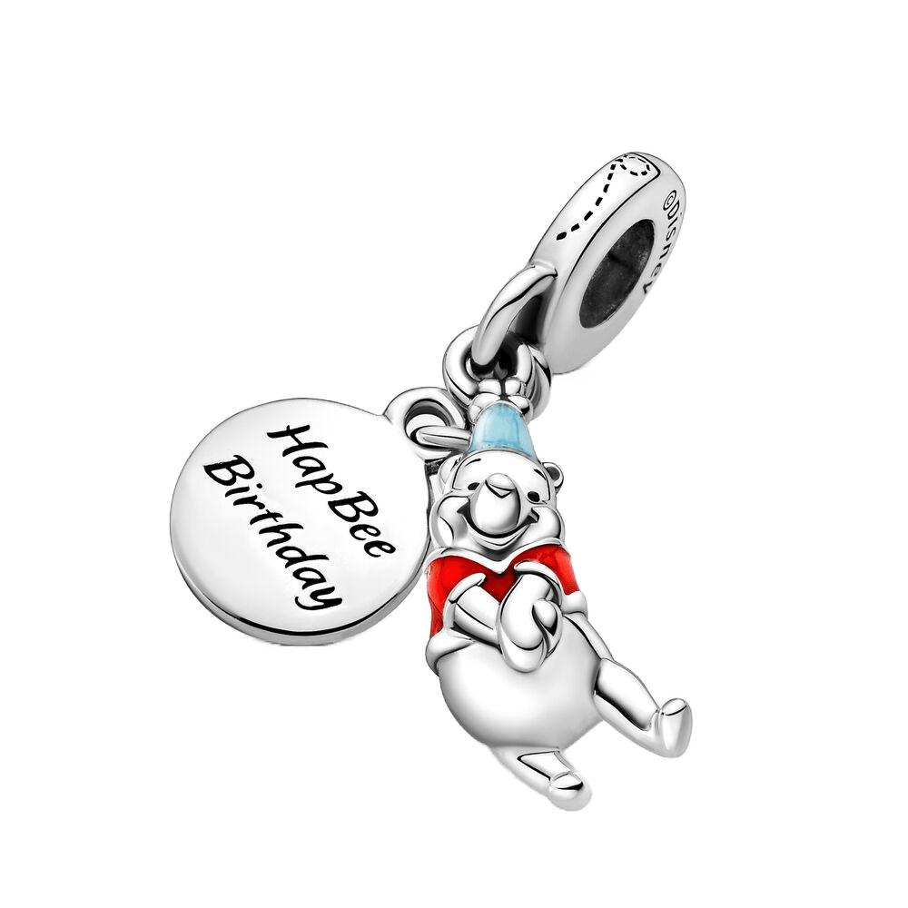 Disney Winnie the Pooh Birthday Dangle Charm featuring a cheerful Pooh bear and a birthday tag.