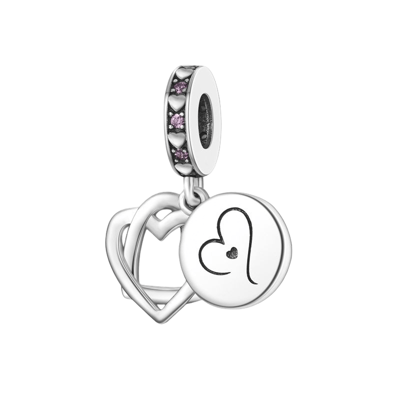 Entwined Mom And Daughter Heart Dangle Charm showcasing intertwined hearts and pink crystal accents.
