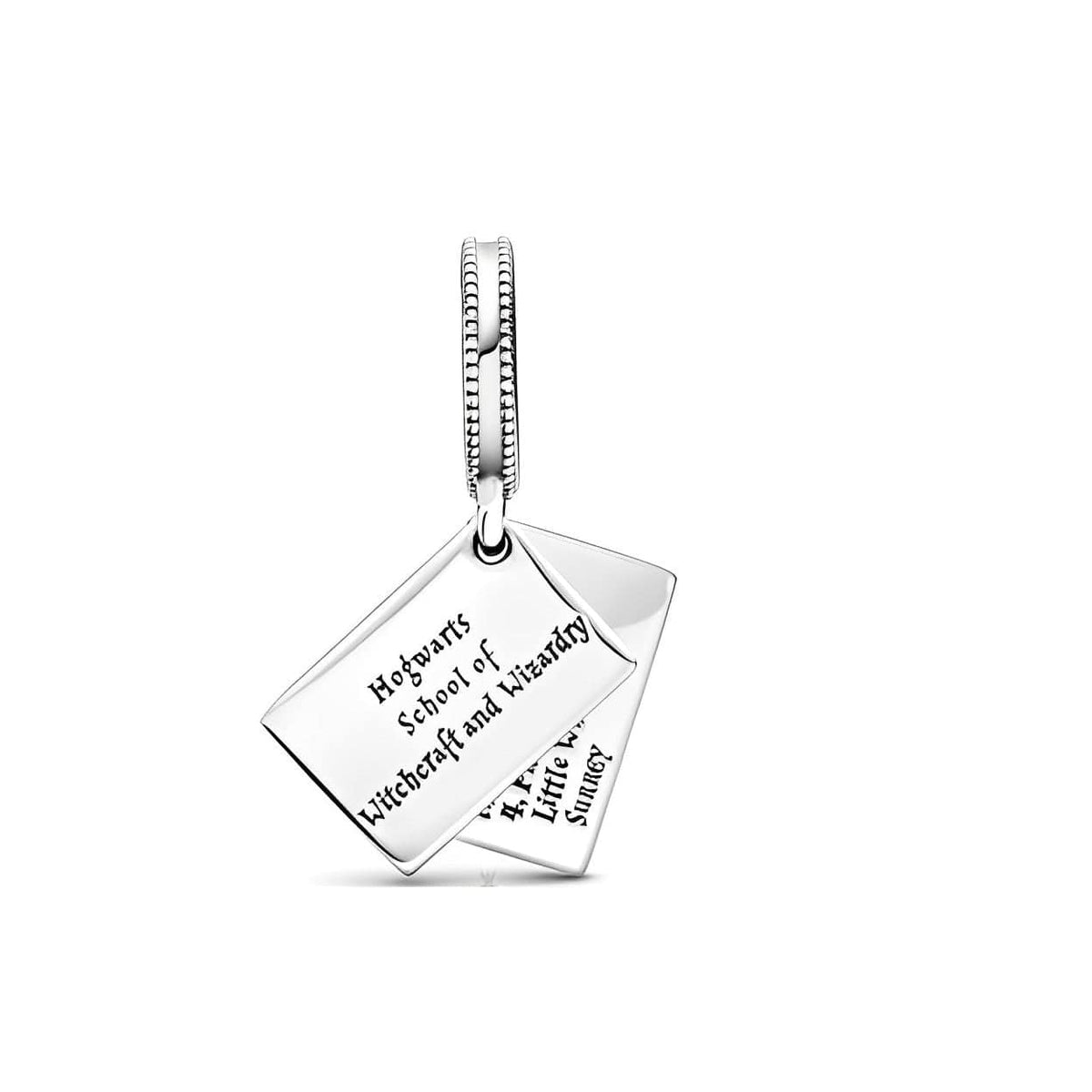 Harry Potter Hogwarts Acceptance Letter Dangle Charm featuring engraved Hogwarts School of Witchcraft and Wizardry