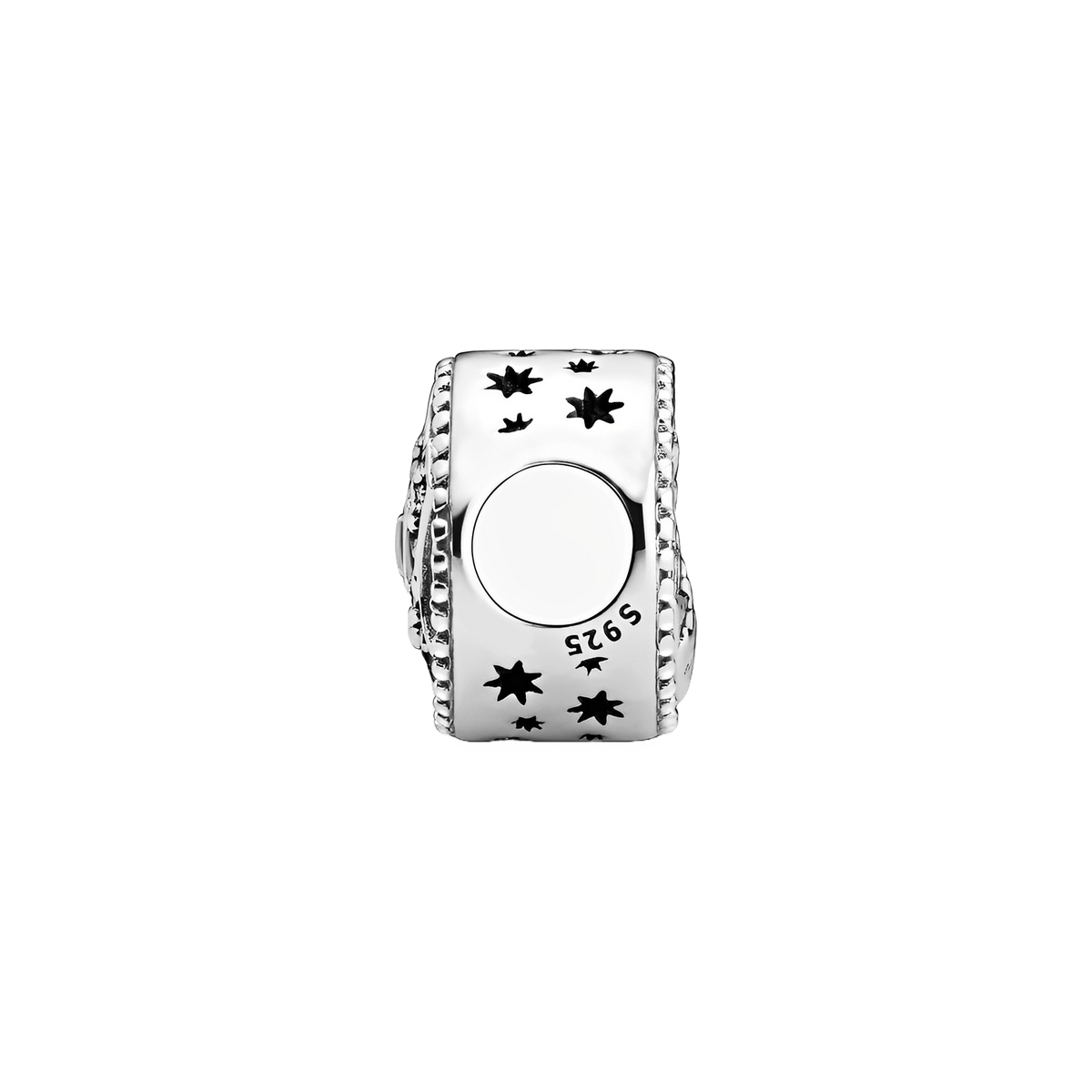 Harry Potter School of Witchcraft & Wizardry Hogwarts Charm on a silver bracelet with star designs.
