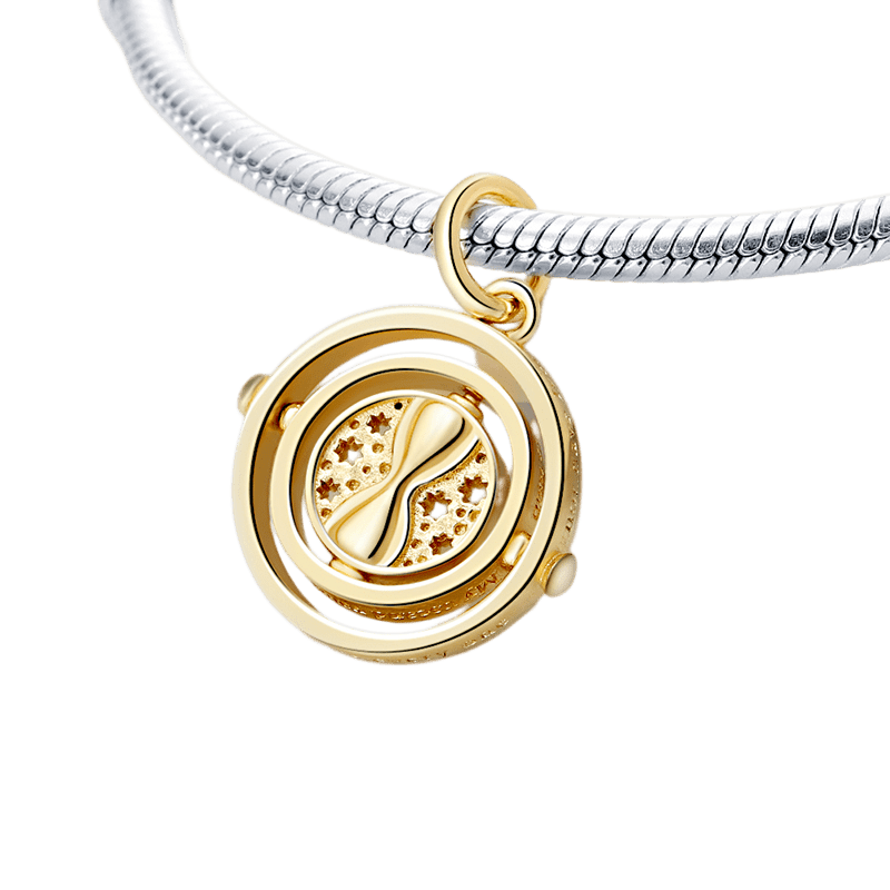 Harry Potter Spinning Golden Time Turner Pendant with intricate golden design and decorative hourglass.