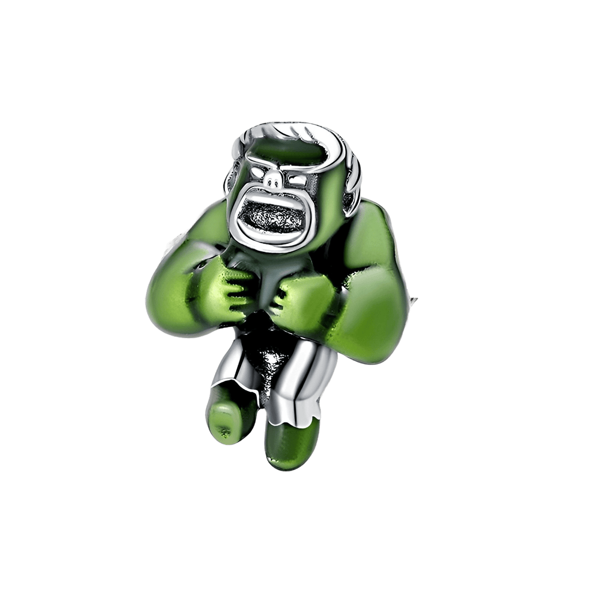 Marvel Avengers Hulk Smash Charm in vivid green enamel, showing Hulk mid-smash with fists raised and roaring expression.