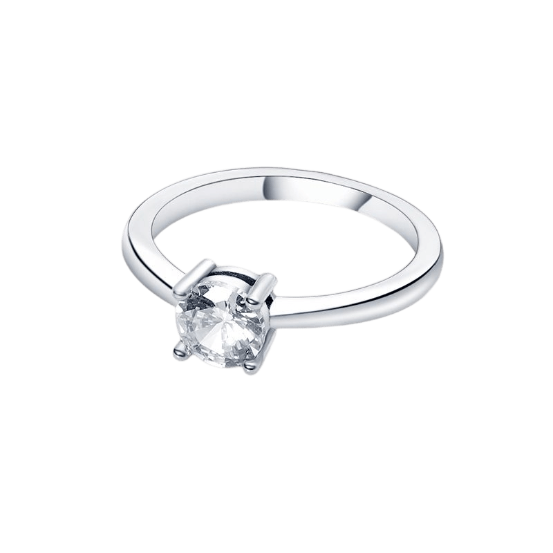 Classic Solitaire Sparkle Ring ( Discontinued ) with a round-cut zircon stone in sterling silver prong setting.