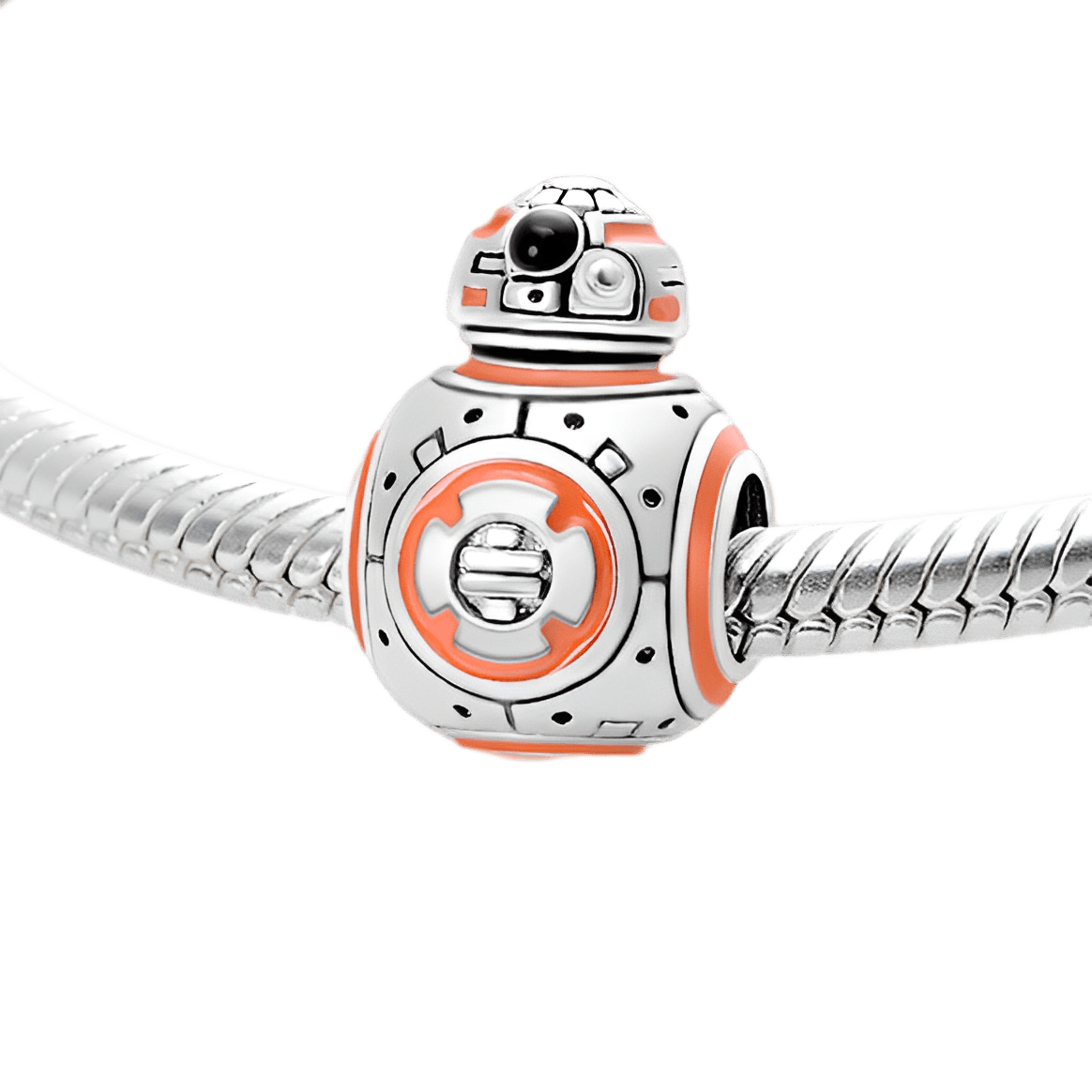 Star Wars BB-8 Charm crafted in silver with orange enamel detail, perfect for Star Wars fans.