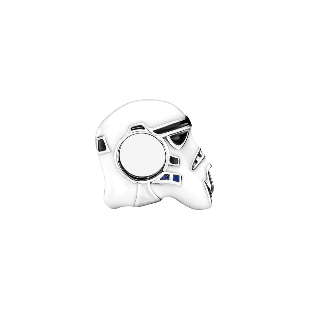 Star Wars Stormtrooper Helmet Charm in white enamel with blue accent and black details.
