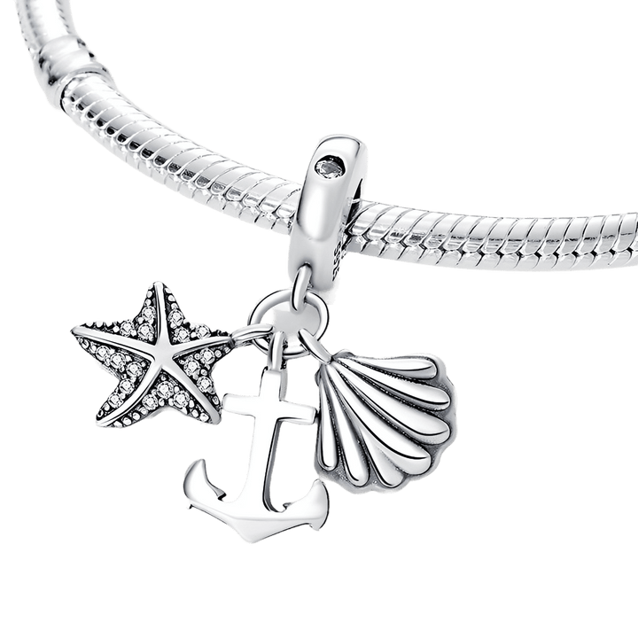 Starfish, Anchor And Seashell Triple Dangle Charm - Pretty Little Charms