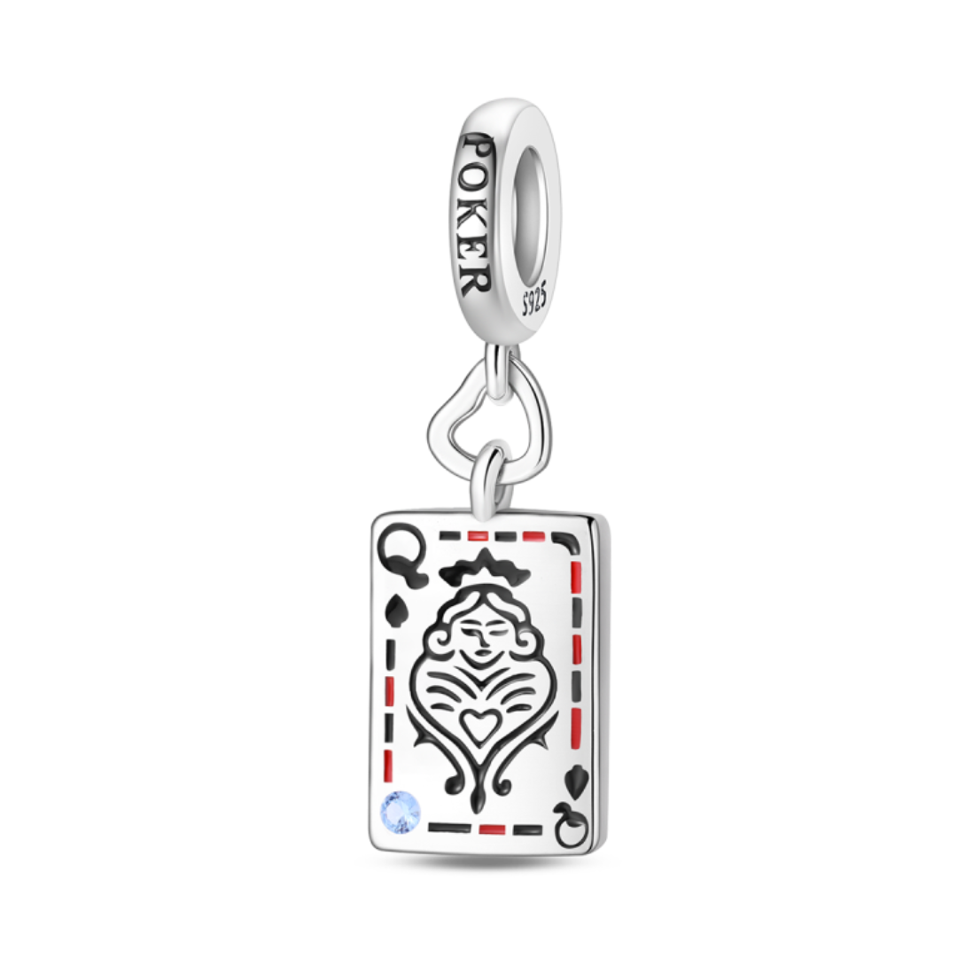 Queen of Spades Poker Dangle Charm design featuring a detailed queen of spades card with elegant accents.