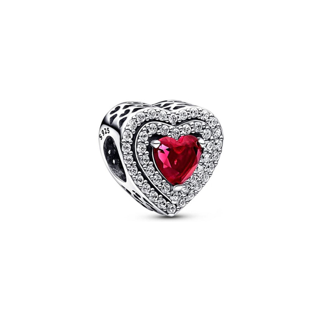 Radiant Red Heart Charm featuring a deep red faceted crystal surrounded by sparkling pavé stones.