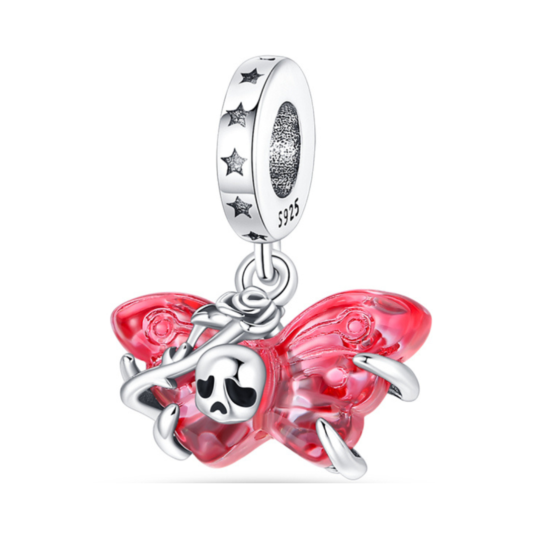 Red Butterfly Skull Dangle Charm ( Discontinued) with a vibrant red butterfly and skull design.