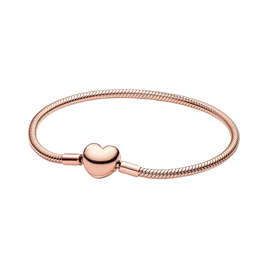 Rose Gold Heart Clasp Snake Chain Bracelet with a heart-shaped clasp, perfect for symbolizing love and connection.
