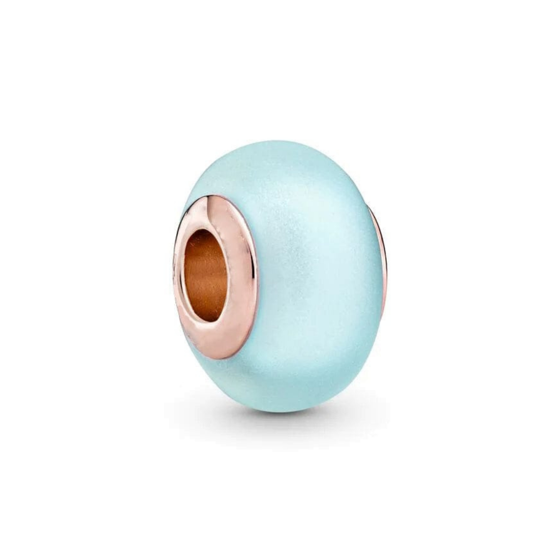 Rose Gold Matte Teal Murano Glass Charm featuring matte teal finish and rose gold core