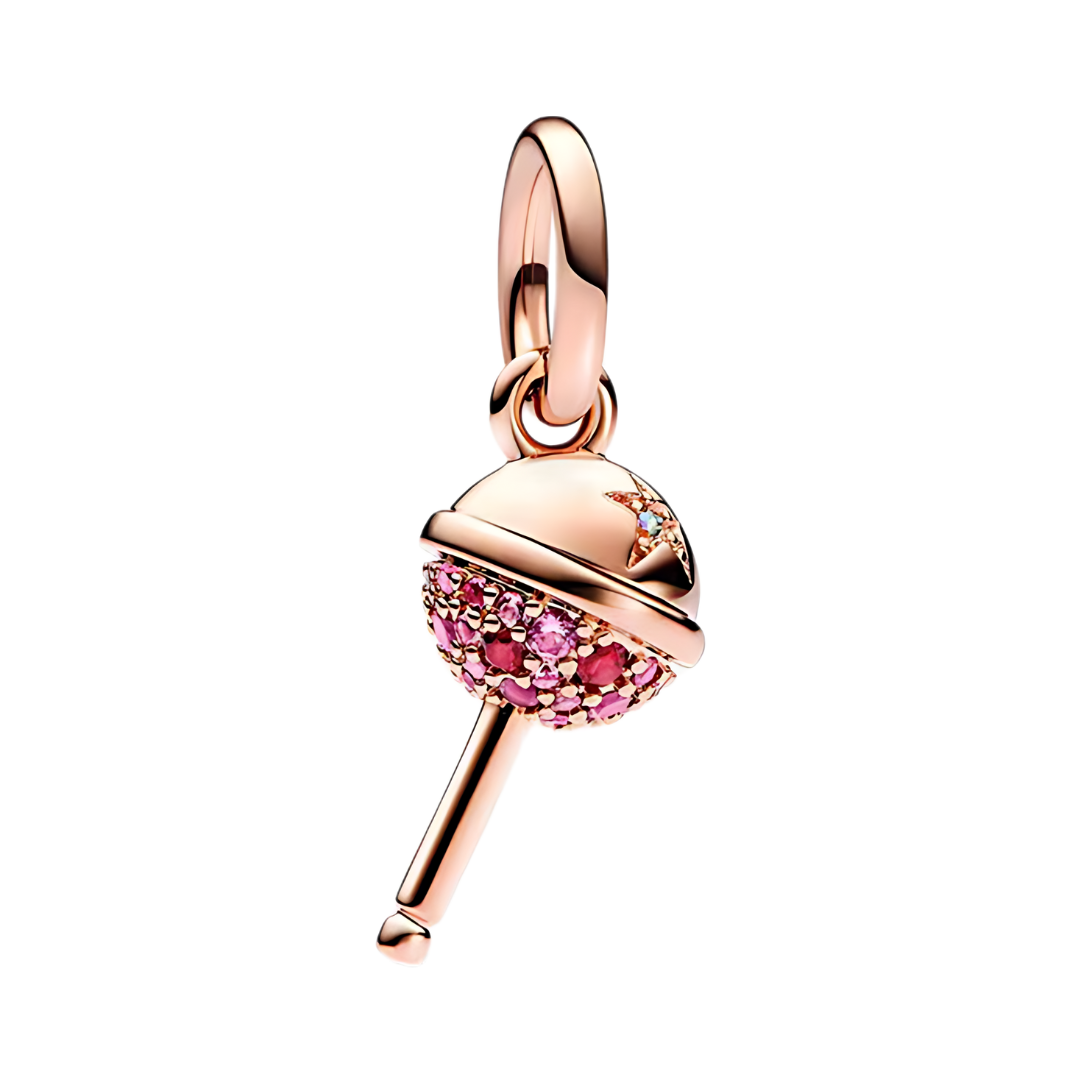 Rose Gold Sparkling Lollipop Dangle Charm featuring pink and fuchsia pavé stones and an iridescent star detail.