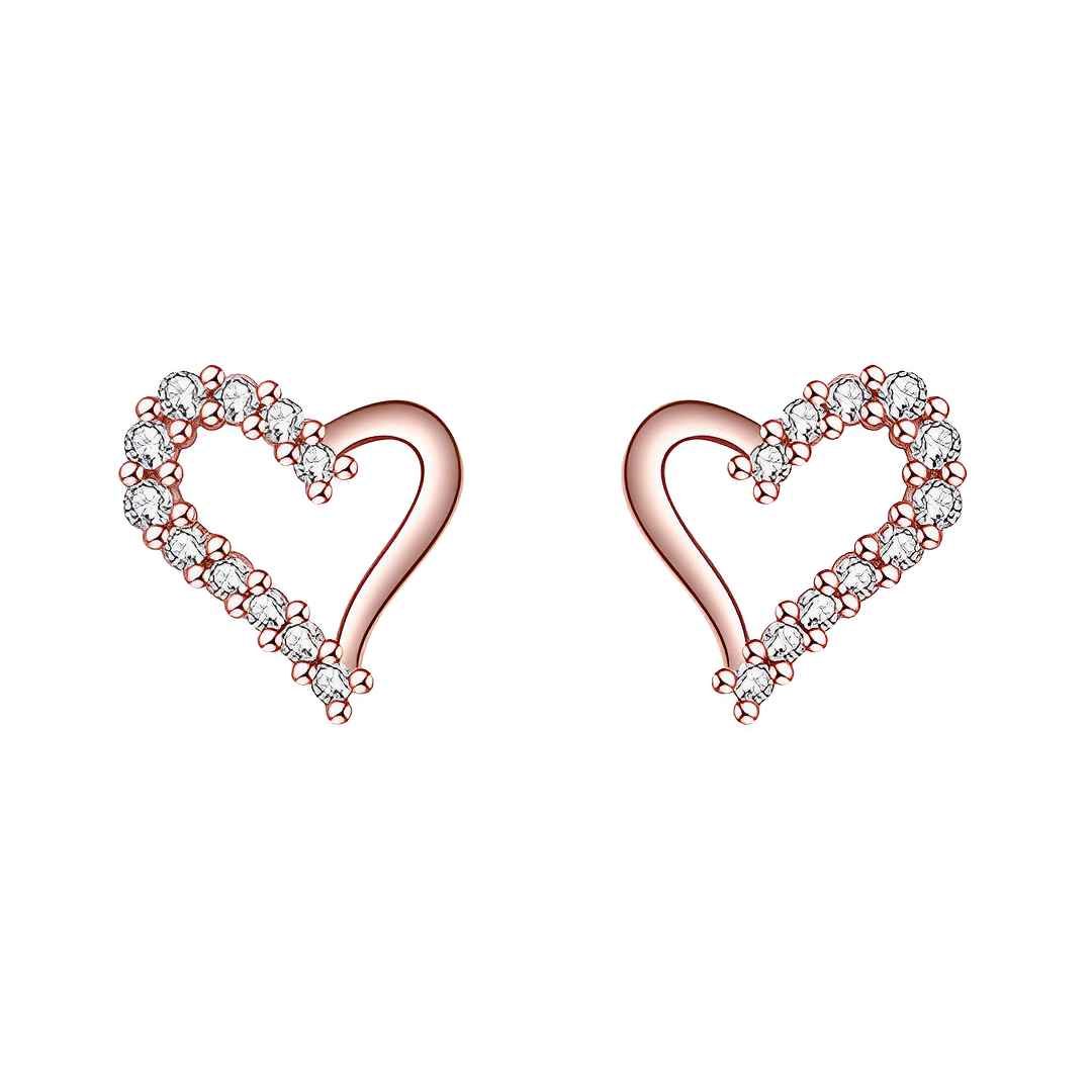 Rose Gold Sparkling Open Heart Stud Earrings featuring sparkling pavé stones and a polished finish.