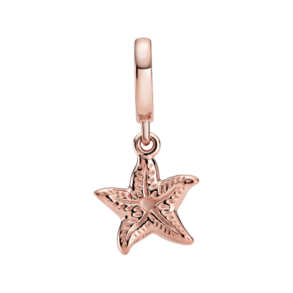 Rose Gold Sparkling Starfish Dangle Charm in warm rose gold finish with intricate detailing.