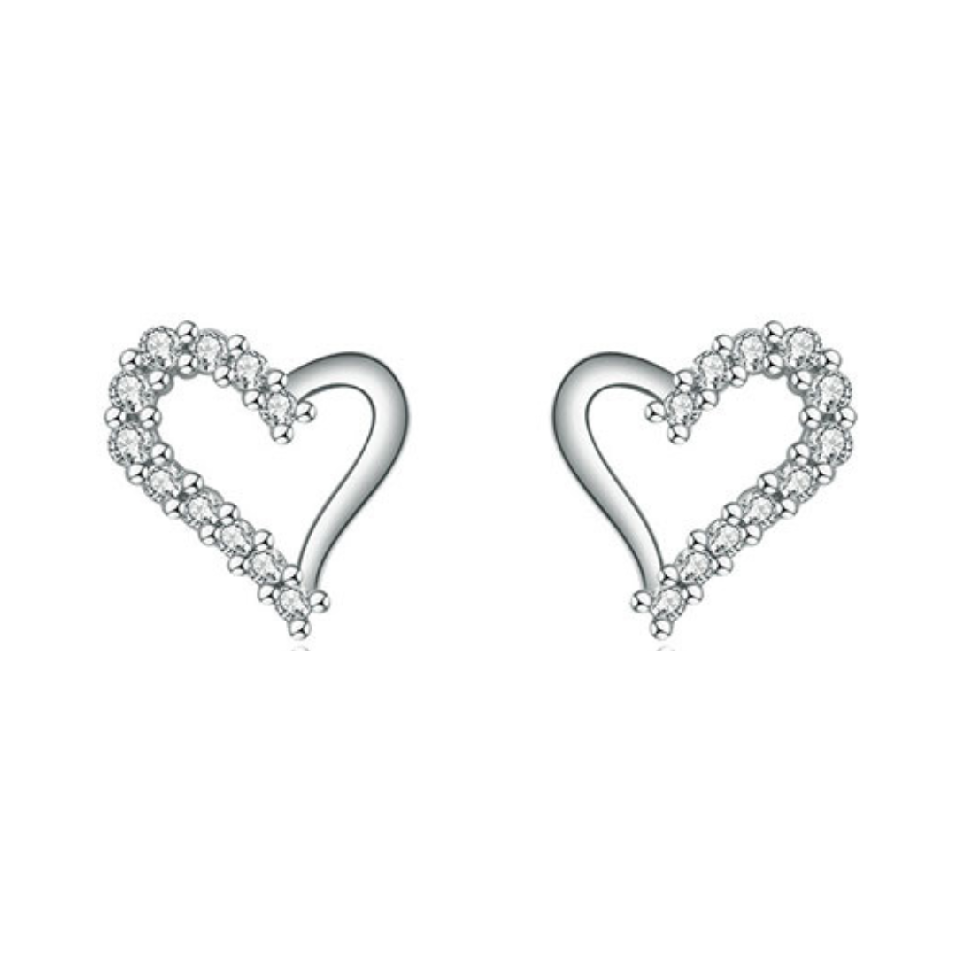 Silver Heart Stud Earrings (DISCONTINUED) with zircon embellishments adding sparkle and charm.