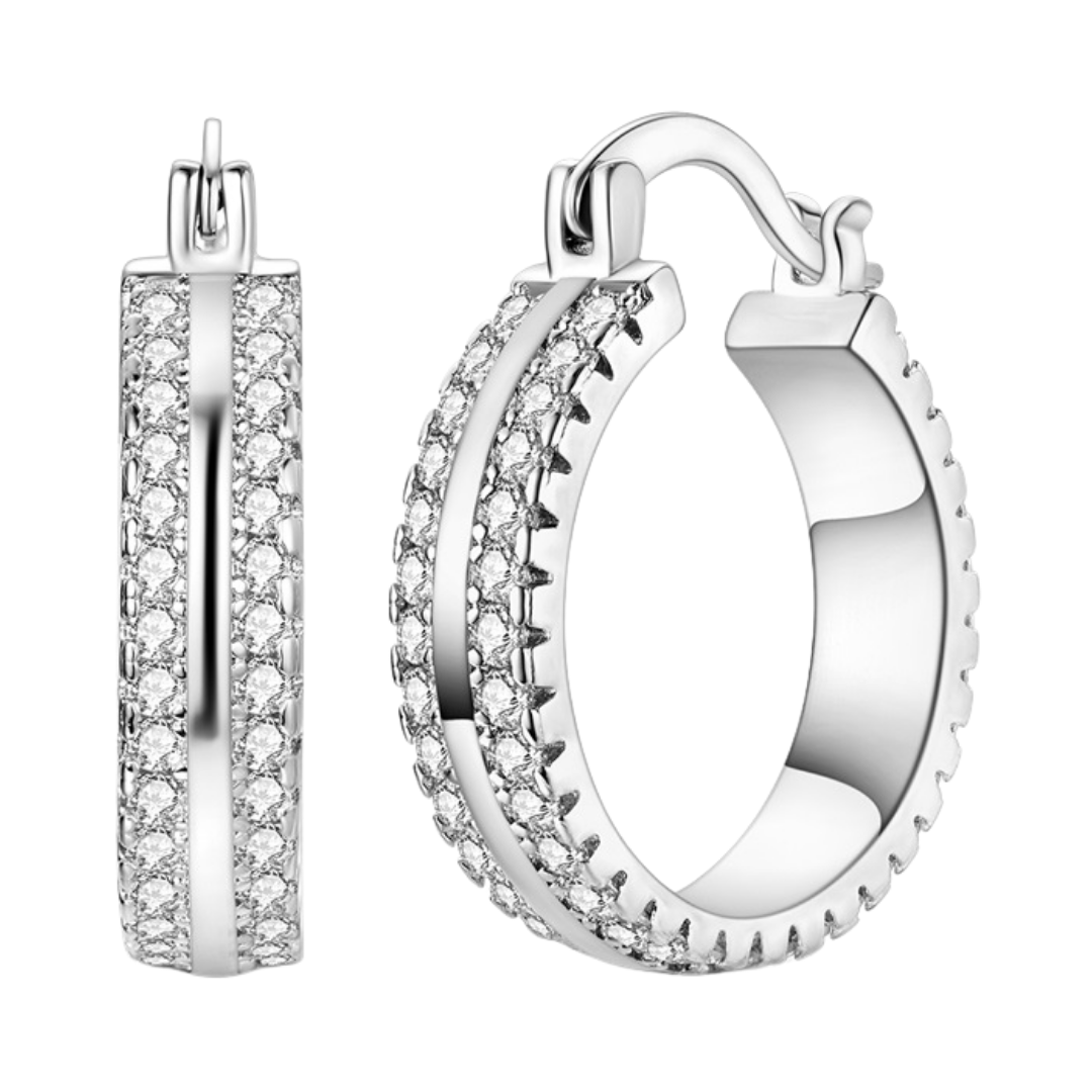 Silver Pavé Hoop Earrings featuring full pavé shine, perfect for classic glamour and modern elegance.