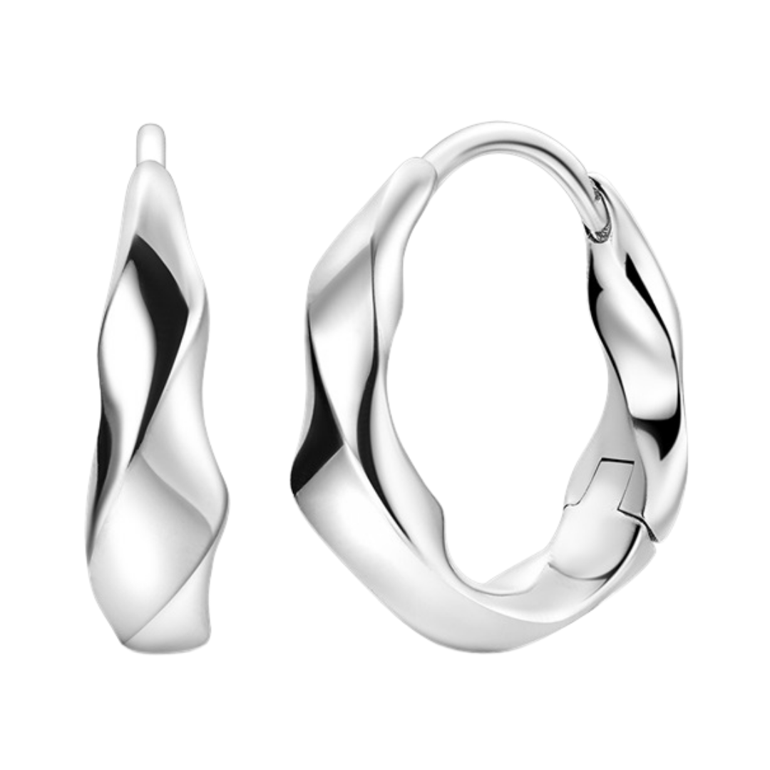 Silver Twisted Hoop Earrings showcasing a modern and elegant twist design for effortless style.