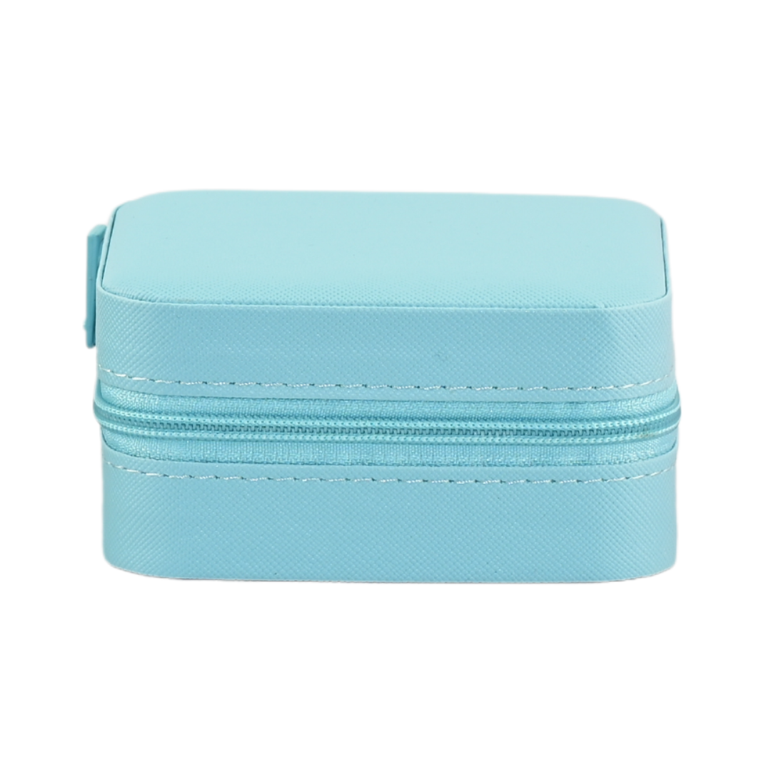 Small Jewelry Box in blue, compact travel case for charms, bracelets, and earrings, perfect for stylish storage.